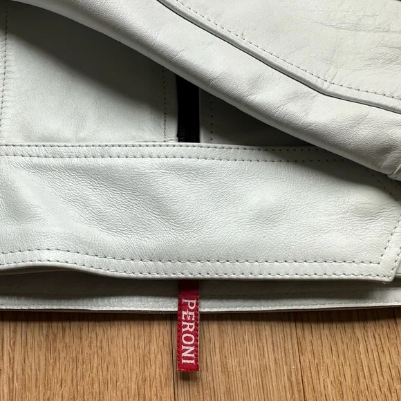 Peroni Italy White Leather Full Zip LOGO perforated Sleeve Jacket - Picture 2 of 9